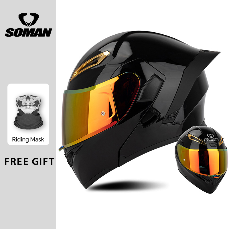 Modular Flip Up Motorcycle Helmet Dot Approved - Kask motocyklowy unisex z podwójną szybą,