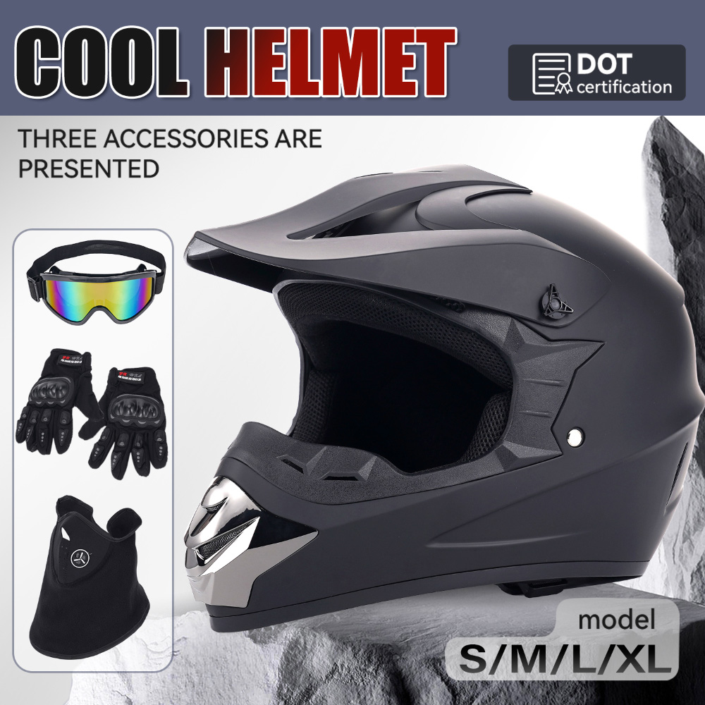 Off Road Motocross Helmet Goggles Set - Kask motocyklowy terenowy, zestaw czteroczęściowy, dla