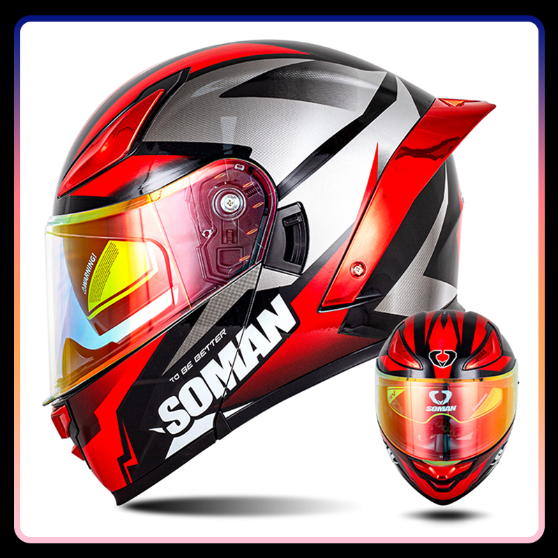 Modular Flip Up Motorcycle Helmet Dot Approved - Kask motocyklowy męski z podwójną szybą,