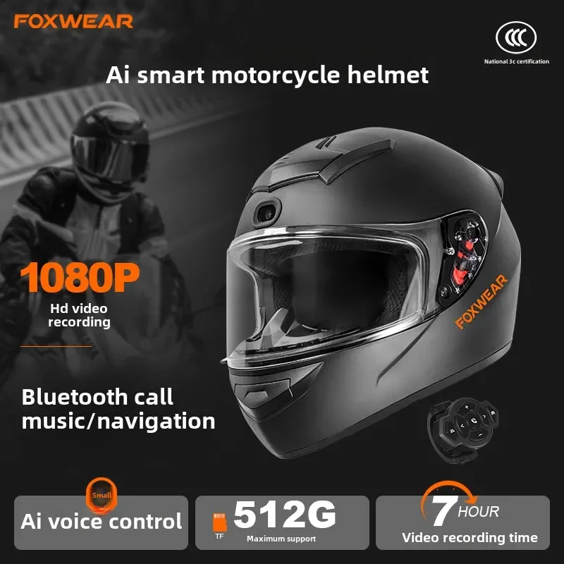 Full Face Motorcycle Helmet With Bluetooth - Kask motocyklowy AI Intelligence z kamerą